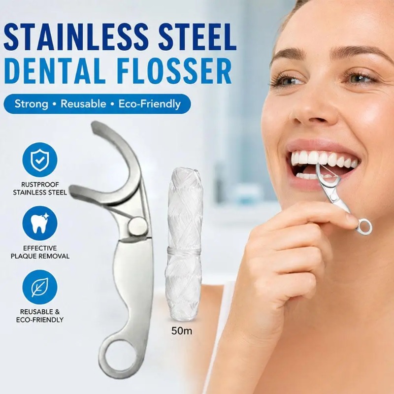 Dental Floss Picks - Palito de Dente Reutilizável de Aço